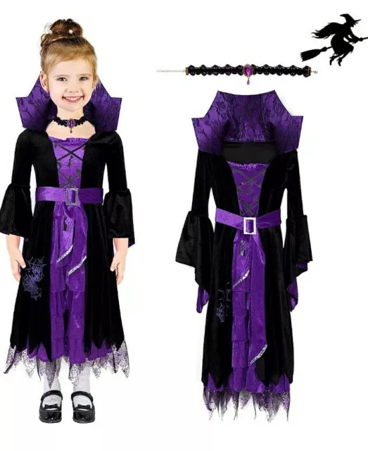 Girl Halloween Party Witches Fancy Dress Costume Witch Outfit Kid World Book Day