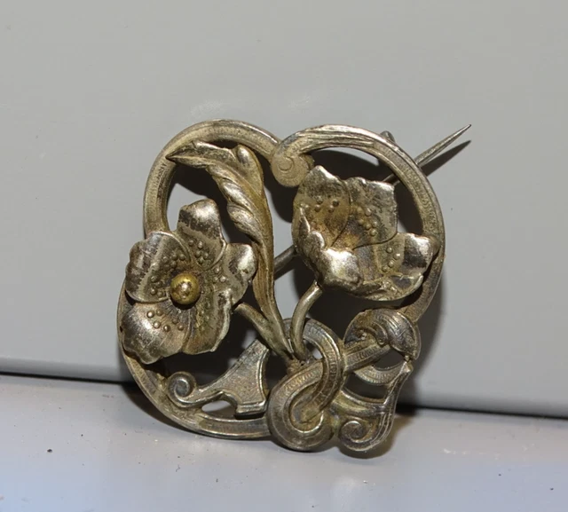 Broche Ancienne Art Nouveau En Plaqué Or - Thème Iris - Bijou Vintage Français - Occasion - Parfaite Pour Collectionneuse