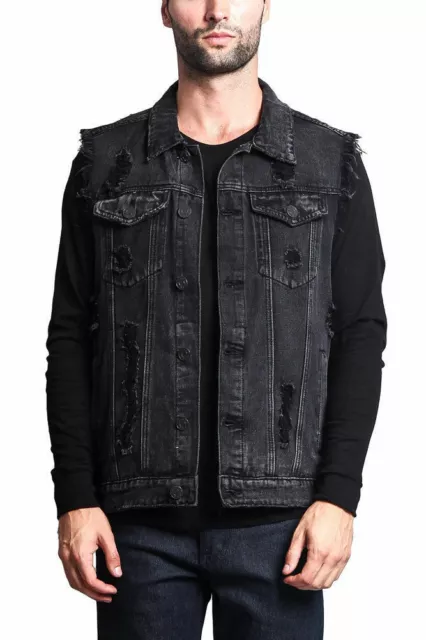 Men's Black Punk Casual Sleeveless Jacket Retro Trend Youth Denim Vest Tops