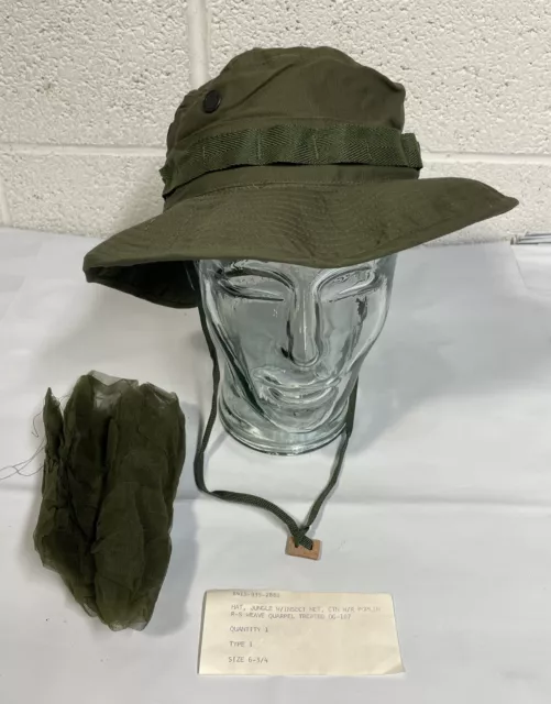 1969 US Vietnam OD Jungle Boonie Hat 6 3/4 OG-107 NOS Mosquito Net Poplin Army