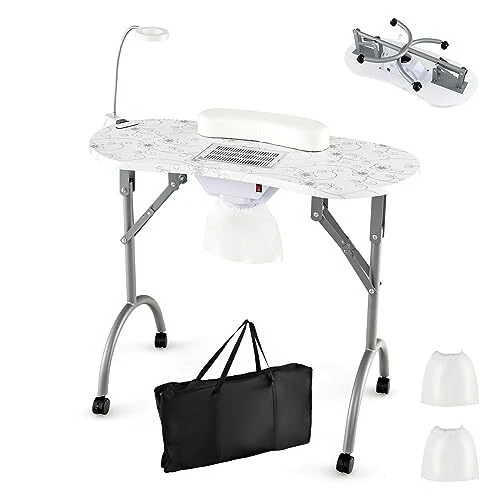 LDAILY Portable Nail Table Foldable Nail Technician Desk w/Electric Dust Coll...