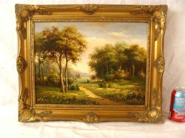 Antique Emile Vernon Figures in Country Landscape O/P Painting
