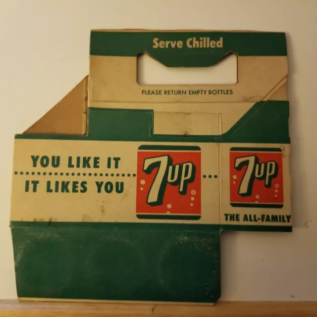 VINTAGE 7up it likes you cardboard Six Pack Soda Carrier Original Vintage