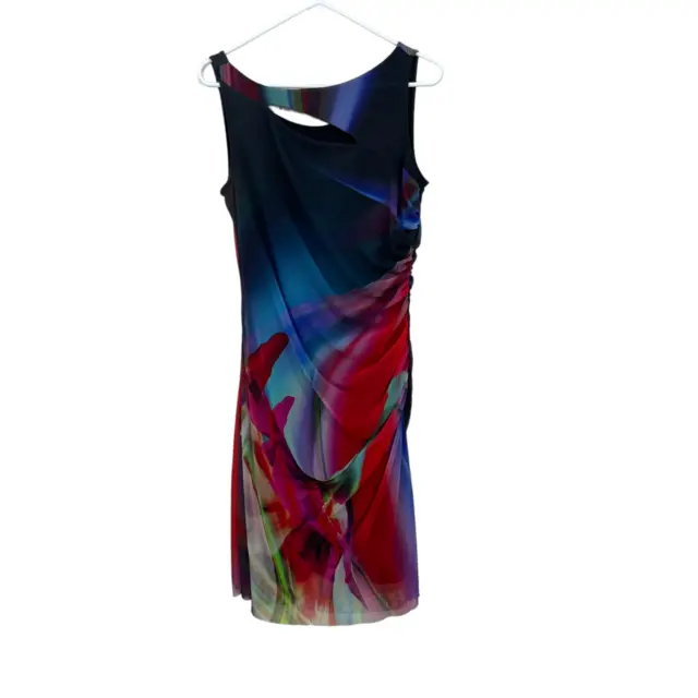 ELANA KATTAN Sz L Multicolor Navy Ruching Sleeveless Cutout Sheath Party Dress