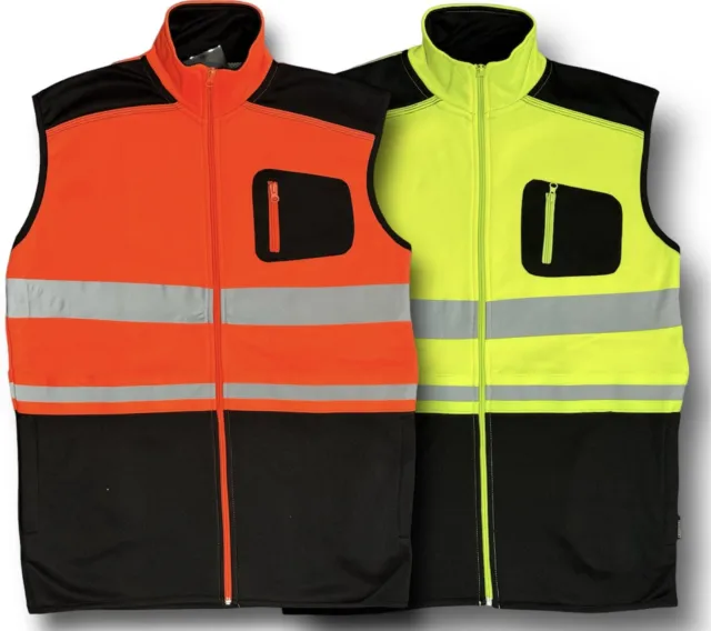 Mens Hi Viz Vis Reflective Soft Shell Body Warmer Gilet Vest Waistcoat Jacket