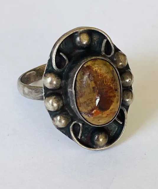 VINTAGE STERLING SILVER Mexican Boulder Cantera Orange Fire Opal Ring ...