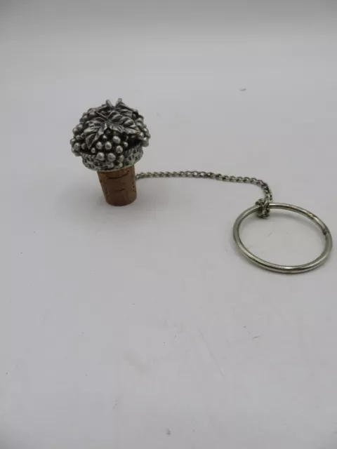 Pewter Wine Bottle Cork Stopper of Grapes in Basket from Sommelier Heavy