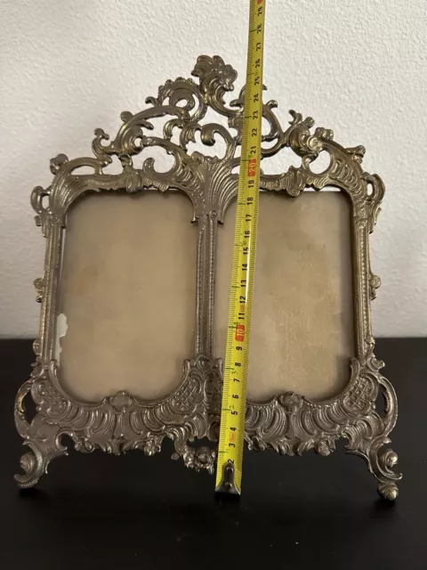 Vintage Solid Brass Victorian Style Ornate  Double Picture Frame Rococo Baroque 3