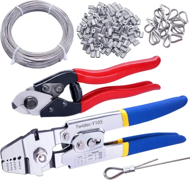 /Wire Rope Crimping Tool up to 2.2Mm with 240PCS 1/16''Aluminum Crimping Loop Sl