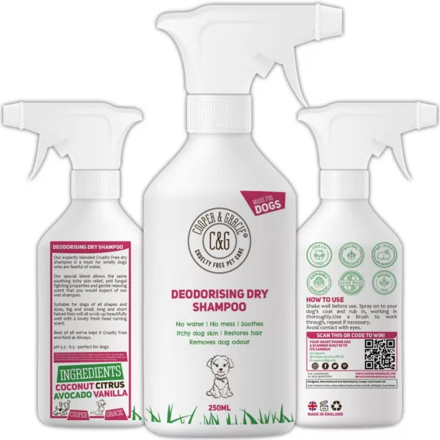 Dry Dog Shampoo Spray For Smelly Dogs - Wipe Clean Stain Remover