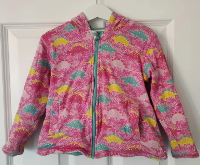 Jojo Maman Bebe Girls Reversible Pink Hoodie Jacket Size 4 - 5 Years Dinosaurs
