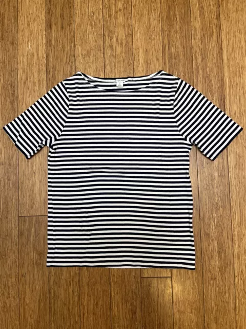 J. Crew Women’s Black And White Striped Tee Boatneck Short Sleeve Shirt XL