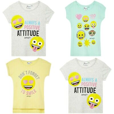 Girls Kids Children Teenage Emoji Short Sleeve T-Shirt Tshirts Top 5-12 Years
