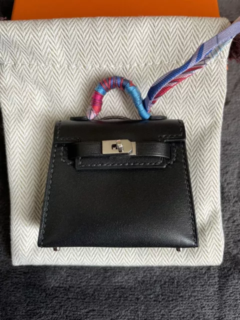AUTHENTIC HERMES KELLY twilly bag charm Tadelakt leather Black SHW BNIB  $2,100.00 - PicClick
