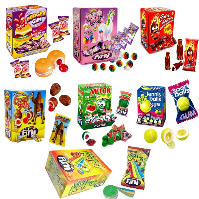 Fini Bubblegum Cola, Balls, Watermelon Sweets Liquid Filled Chewing Gum Packs