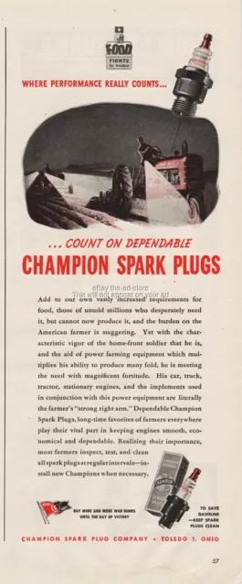 1944 Champion Spark Plug Co Toledo OH Tractor night farming magazine print ad