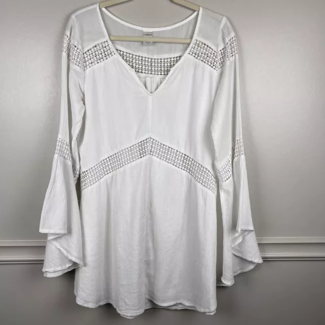 L*Space Tunic Cover Up Size Medium Bell Sleeve Embroidered Crochet Boho Beach