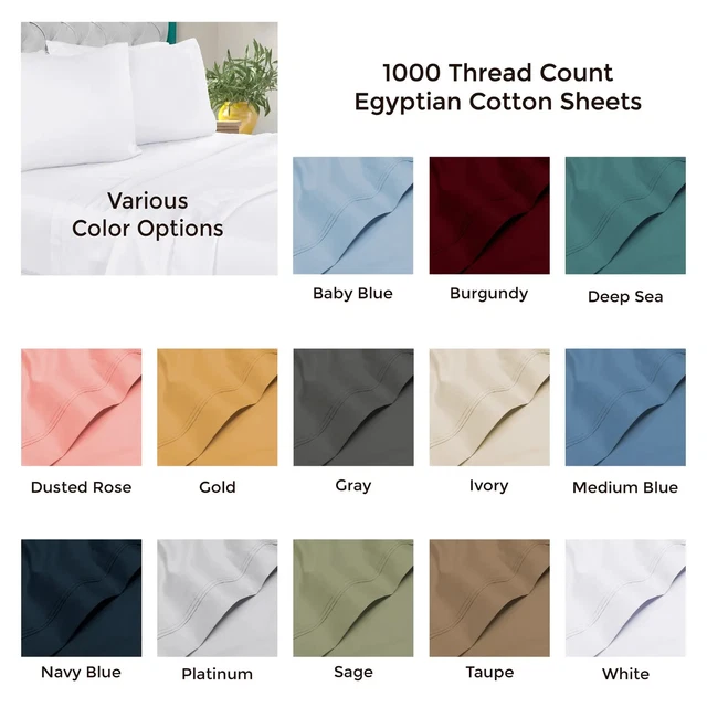 100% Giza Egyptian Cotton My Pillow 1000 TC Luxury Queen Size Sheet Set