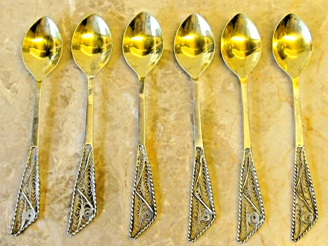 Antico russo del XIX secolo, argento 875, lotto 6 Cucchiaio da caffè moka...