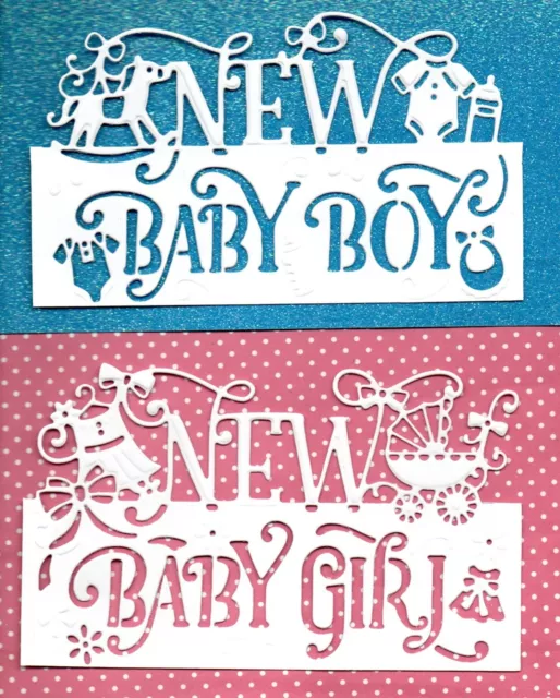 6 Nuevas Tarjetas De Bebé Niña/Niño Silueta Borde Frontal Cortes Troquelados - Topper Blanco