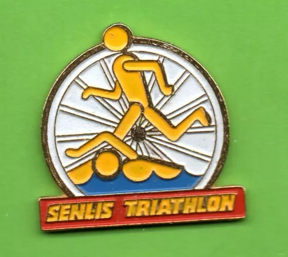 Pin's lapel Pins pin SENLIS TRIATHLON cyclisme Roue de vélo Coureur Nageur