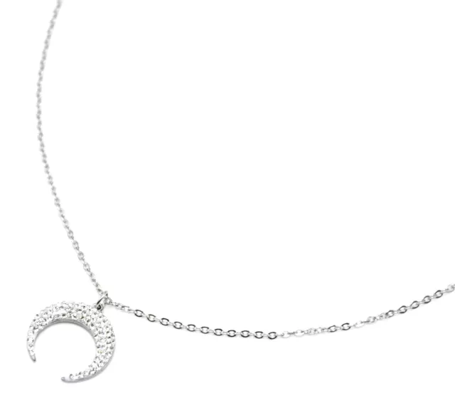 CC2501F - Collier Fine Chaîne Acier Argenté avec Pendentif Corne Lune Strass ...