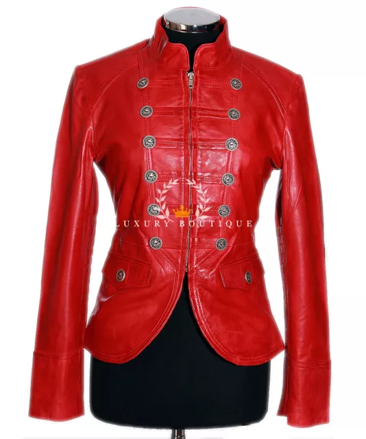 Scarlett Red Ladies Military Designer Real Waxed Lambskin Leather Fashion Jacket