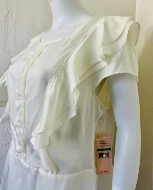 NWT Nanette Lepore Ivory Semi-Sheer Satin Ruffle Blouse Peplum Top Career Size L