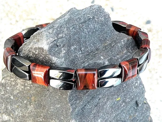 Mens Womans Hematite Therapy Red Tiger Eye Bracelet Anklet Magnetic Clasp