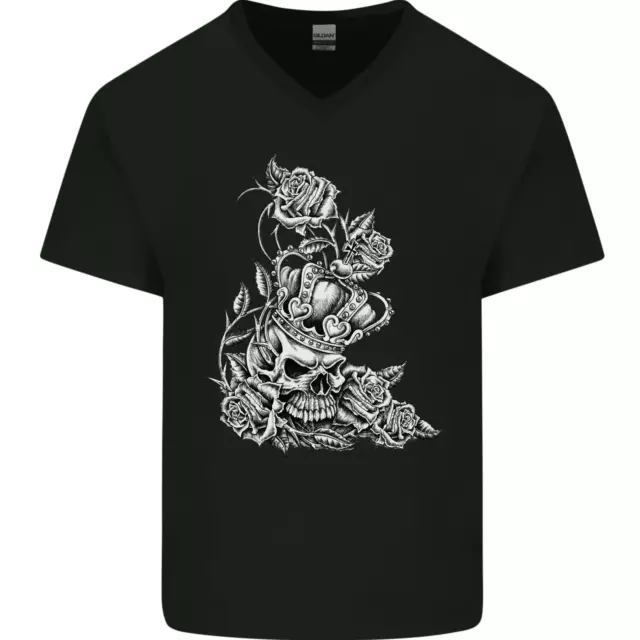 Skull Crown Biker Skull Gothic Heavy Metal Mens V-Neck Cotton T-Shirt