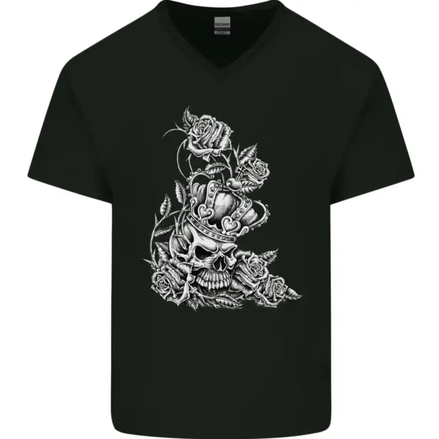 T-shirt biker cranio gotico metallo pesante collo a V cotone