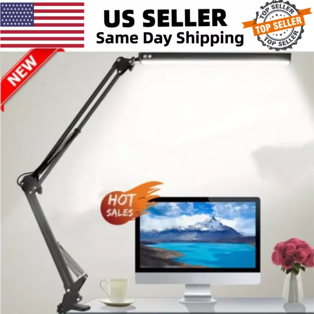 LED Desk Lamp, Adjustable Metal Swing Arm Desk Lamp with Clamp 3 Colors Modes