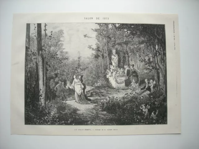 Gravure 1873. Salon. Au Printemps. D’apres Le Tableau De M. Baptiste Lepage.