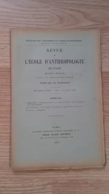 Recueil Mensuel - Revue De L'école D'anthropologie De Paris - 1899 - N°8