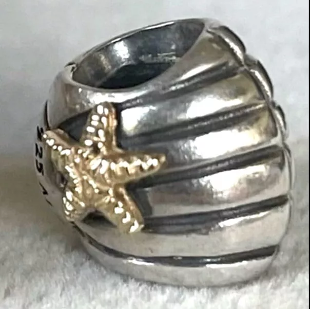 Pandora Ale Sterling Silver and 14k Gold STARFISH SEASHELL Charm #790249