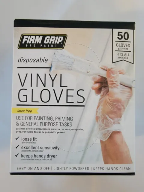 1 Firm Grip Pro Paint Disposable Vinyl Gloves ( 50 gloves ) Latex Free Gloves