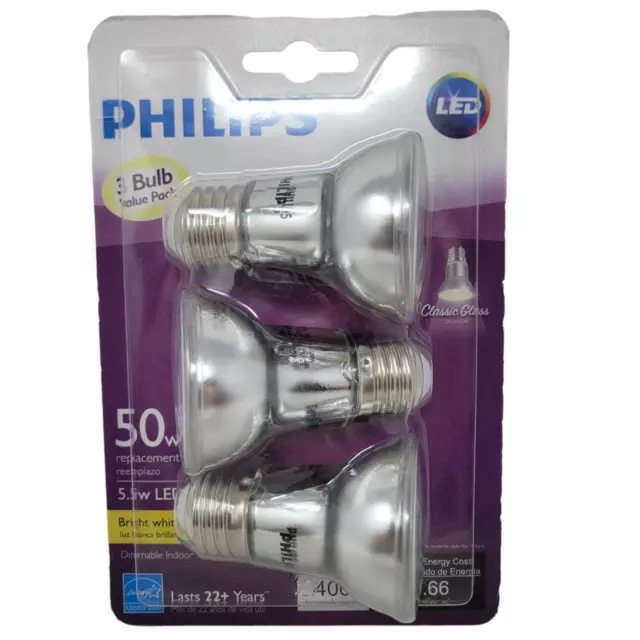 Philips LED Light Bulb Dimmable Glass Bright White 5.5W E26 Par16 L 3 Bulb Pack
