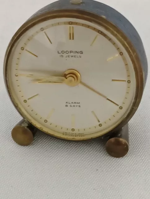 Vintage Swiss Made Looping 15 Jewels Alarm Clock 8 Days Working A48