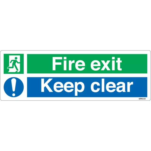 Fire Exit Keep Clear Safety Sign 45x15cm British Standard Vinyl Sticker