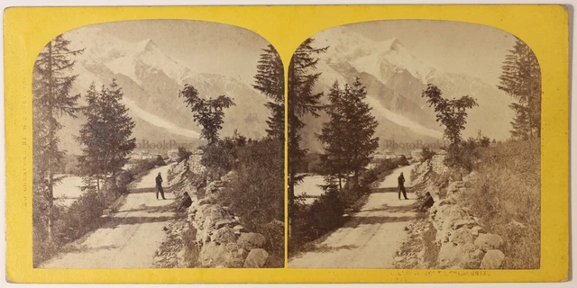 Straße Chamonix Savoie Frankreich Foto Stereo Vintage Albumin c1865
