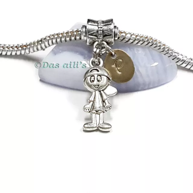Customized Boy Son Grandson Nephew Stamped Initial Letter Tag Charm fit Bracelet