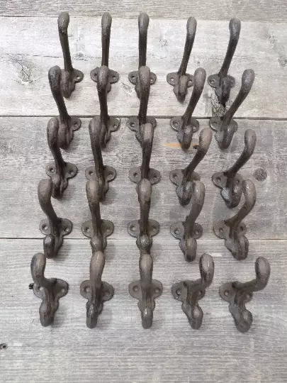 50 Cast Iron Rustic School Style Coat Hooks Hat Hook Hall Tree Restoration 3 1/2