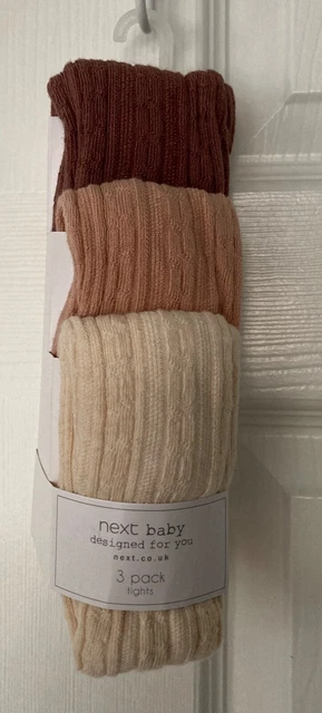 NEW NEXT Baby Girls Brown 3 Pack Cable Knit Tights: First Size & 18-24 Months
