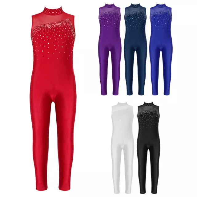 Kids Girls Dance Gymnastic Leotards Figure Ice Skating Jumpsuit Unitard Costume