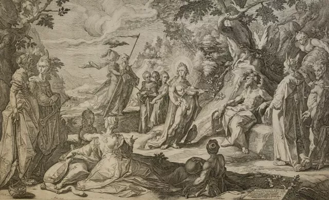 H. GOLTZIUS (XVIIe s.) - LE JUGEMENT DE MIDAS - GRAVURE ORIGINALE -42 x 67 cm