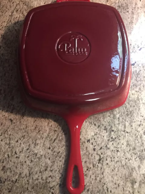 Palm Cast Iron Red Enamel 10 Inch Square Skillet Grill Pan