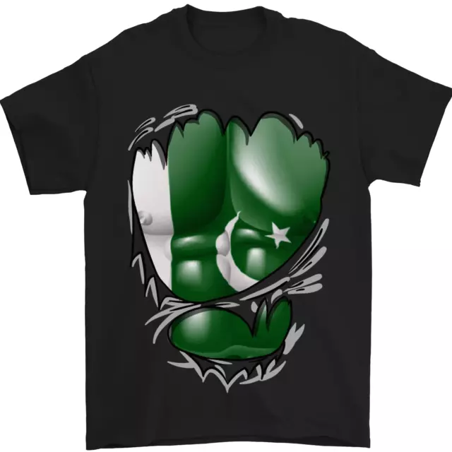 T-shirt da uomo palestra bandiera pakistana effetto muscoli strappati 100% cotone