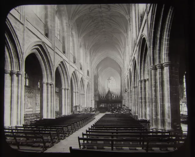 GWW Glas magische Laterne Rutsche DAS SCHIFF - CHESTERKATHEDRALE C1890 ENGLAND