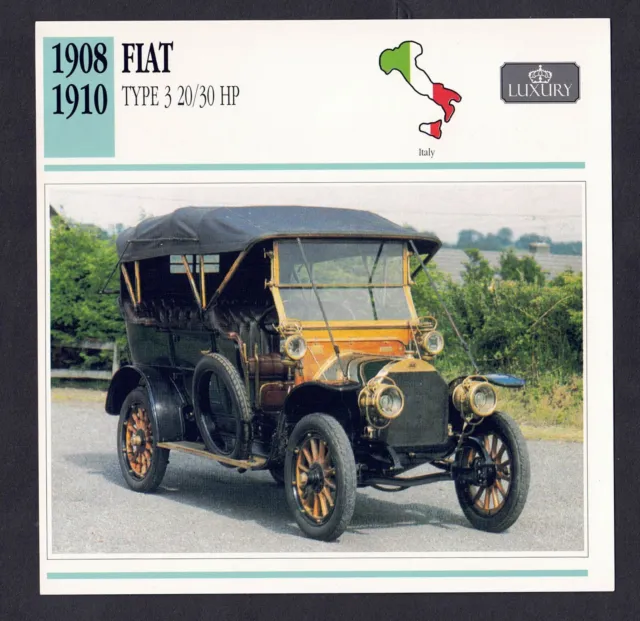 Vintage Photo Info Card 1908-1910 FIAT TYPE 3 20/30 HP Luxury Car