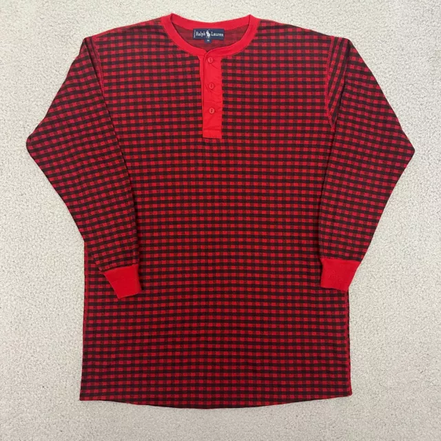 Polo Ralph Lauren Thermal Shirt Mens Medium Henley Buffalo Red Black Plaid